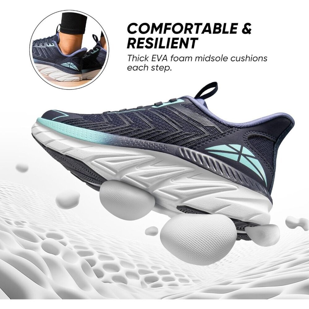 ⚡Women's Blue Slip On Walking Shoes Running Comfortable Tennis Fashion Sneakers - Picture 3 of 8